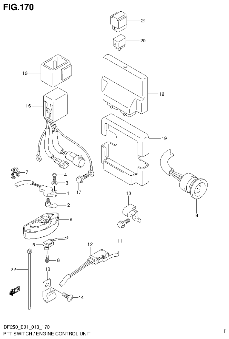 Suzuki DF200T, DF200Z, DF225T, DF225Z, DF250T, DF250Z PTT SWITCH / ENGINE CONTROL UNIT (DF200T E40) parts diagram